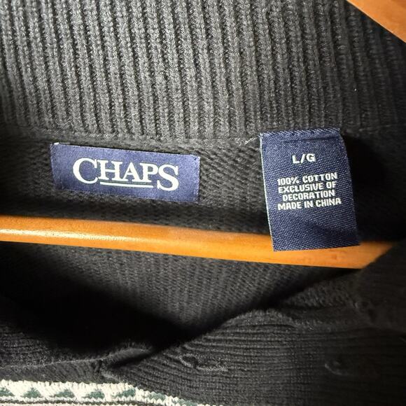 Chaps Men’s Sweater Nordic Fair Isle Winter Black Gray Large Preppy Academia - Picture 3 of 7